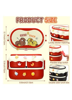SYOSI 2 Pcs Kawaii Bento Box Leakproof Stackable Lunch Container with 3 Compartments Portable Preschool Lunch Box Container with Handle Microwave Safe Lunchbox Snack Food Box with Stickers for Kids Picnic  - Image 2