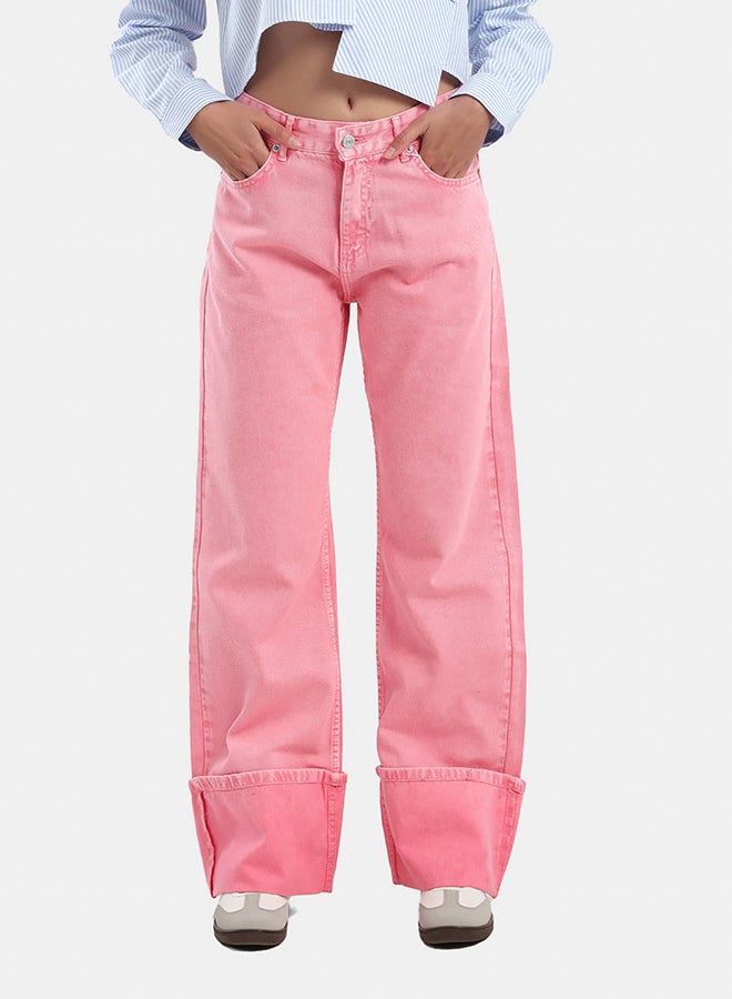 Carina Folded Hem Pink Jeans - Image 1