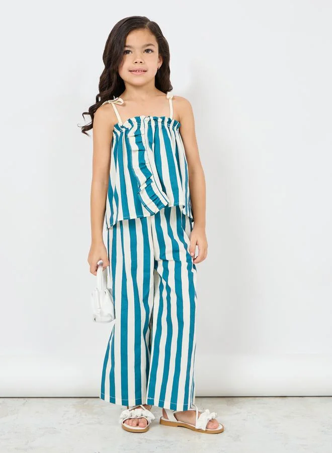 ستايلي Striped Ruffle Trim Cami Top & Wide Leg Pants Set