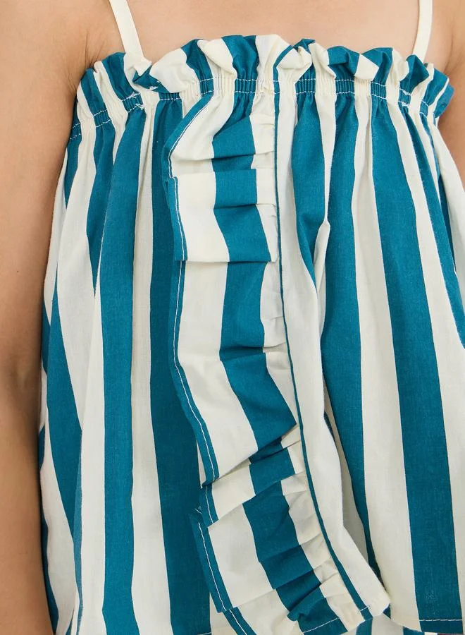 ستايلي Striped Ruffle Trim Cami Top & Wide Leg Pants Set