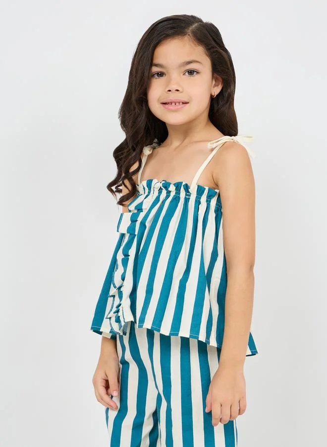 ستايلي Striped Ruffle Trim Cami Top & Wide Leg Pants Set