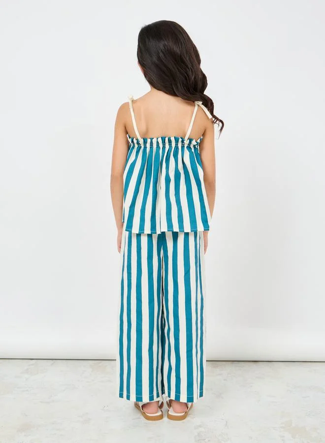 ستايلي Striped Ruffle Trim Cami Top & Wide Leg Pants Set