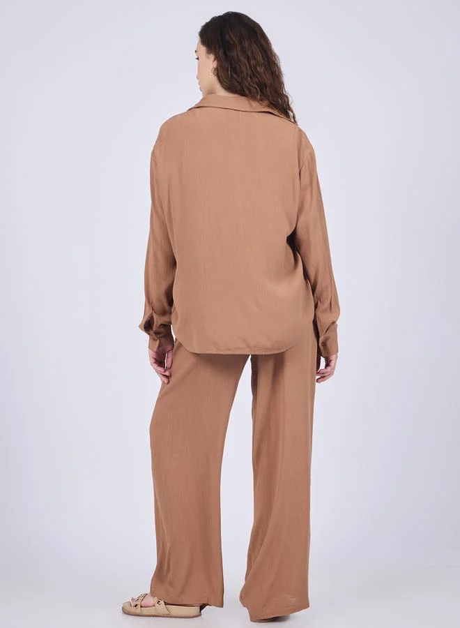 Outzidr  Brown Relaxed Fit Shirt and Pants Co-Ords for Women | Best Price UAE