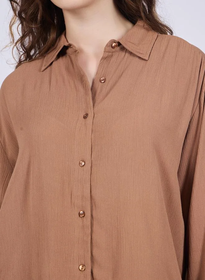 Outzidr  Brown Relaxed Fit Shirt and Pants Co-Ords for Women | Best Price UAE