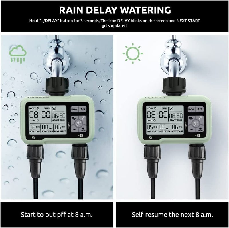 Pinolex® Sprinkler Digital Water Timer 2 Zone for Garden Farming Plants Hose Faucet Outlet Programmable Home Irrigation Taps System Controller Flow with Child Lock Mode Auto & Manual Off Rain Delay - Image 3