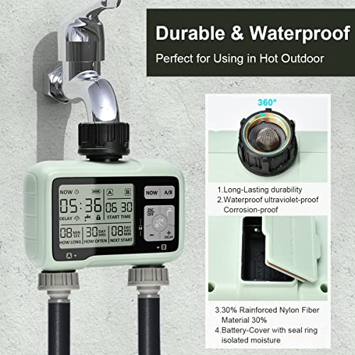 Pinolex® Sprinkler Digital Water Timer 2 Zone for Garden Farming Plants Hose Faucet Outlet Programmable Home Irrigation Taps System Controller Flow with Child Lock Mode Auto & Manual Off Rain Delay - Image 5
