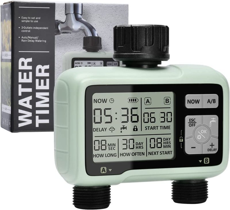 Pinolex® Sprinkler Digital Water Timer 2 Zone for Garden Farming Plants Hose Faucet Outlet Programmable Home Irrigation Taps System Controller Flow with Child Lock Mode Auto & Manual Off Rain Delay - Image 1