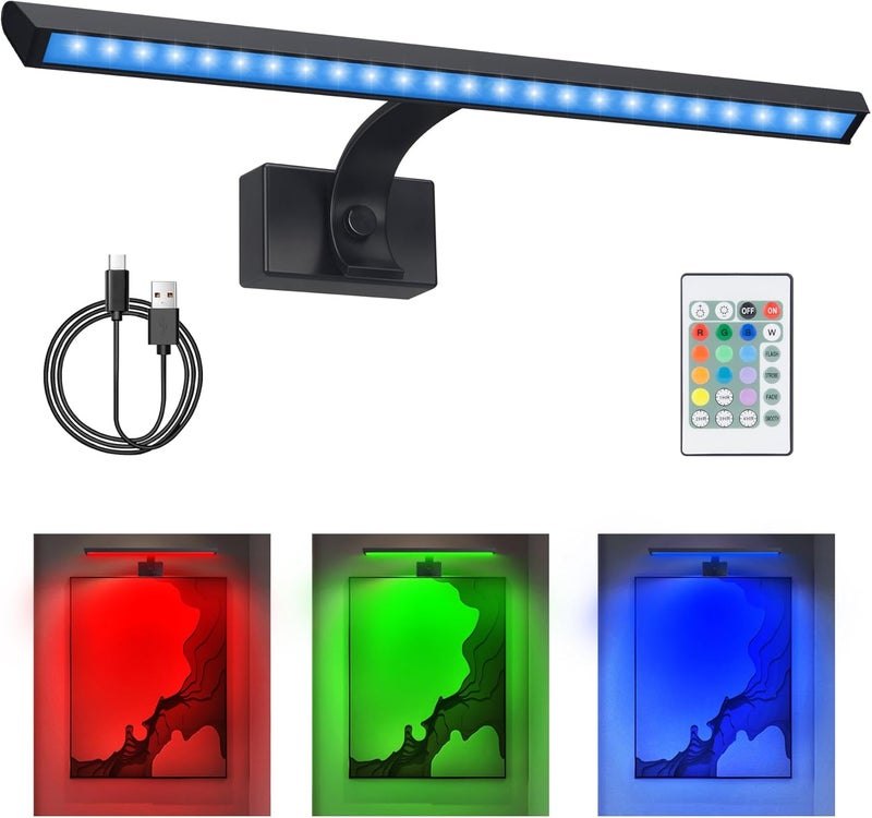 BIGMONAT 16inch Wireless LED Picture Light with Remote, USB Rechargeable Battery Operated Painting Light, Color Changing Art Display for Wall with Timer,Dimmable Art Light for Paintings,Frame,Portrait - Image 1