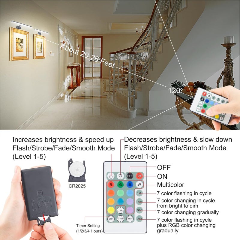 BIGMONAT 16inch Wireless LED Picture Light with Remote, USB Rechargeable Battery Operated Painting Light, Color Changing Art Display for Wall with Timer,Dimmable Art Light for Paintings,Frame,Portrait - Image 5