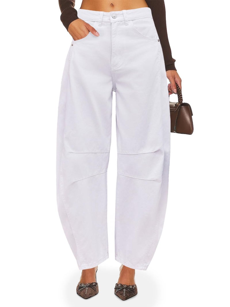 PLNOTME Women's Baggy Boyfriend Jeans Vintage Wide Leg Mid Rise Barrel Denim Ankle Pants - Image 2