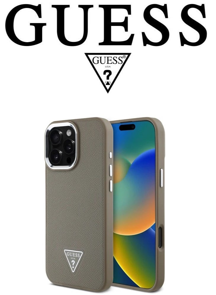 CG MOBILE Back Case for iPhone 16 Pro, Supports Magsafe wireless charging, leather and silicone case, French design and original GUESS brand logo, from CG Mobile  - Image 2
