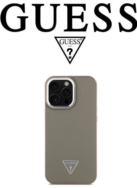 Back Case for iPhone 16 Pro, Supports Magsafe wireless charging, leather and silicone case, French design and original GUESS brand logo, from CG Mobile