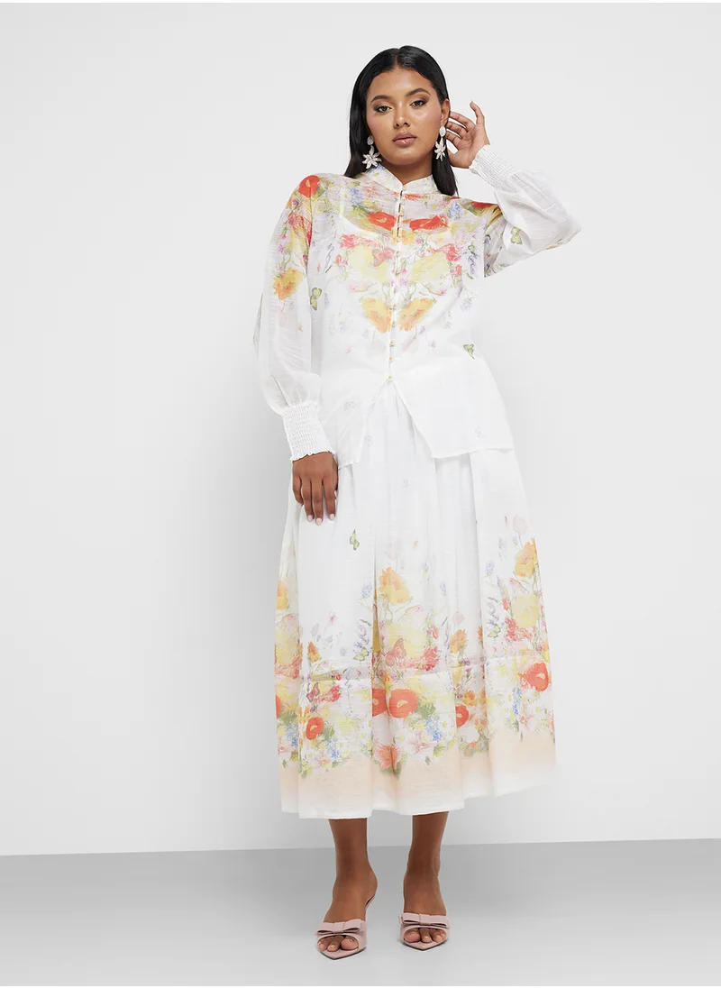 Khizana Plus size floral print top  skirt set
