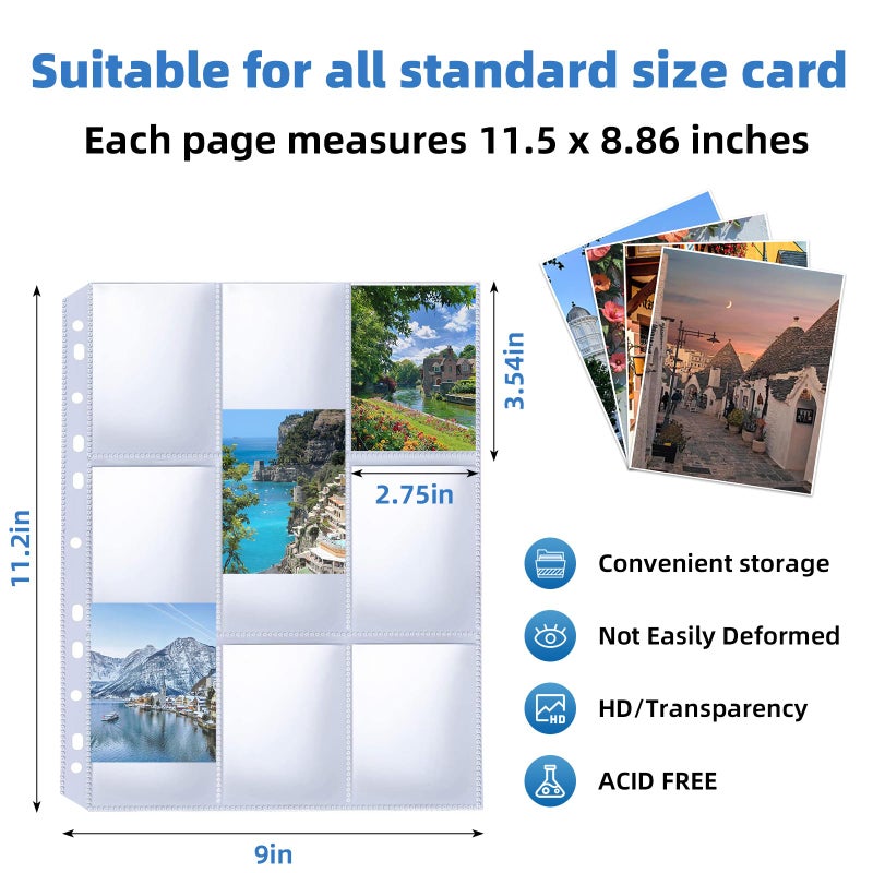 Affisure 9 Pocket Card Sleeves, Holds 900 Cards, Trading Card Binder Sleeves, 3 Ring 9 Pocket Pages for Sports Cards, Coupons, Game Cards, 50 Pack - Image 4