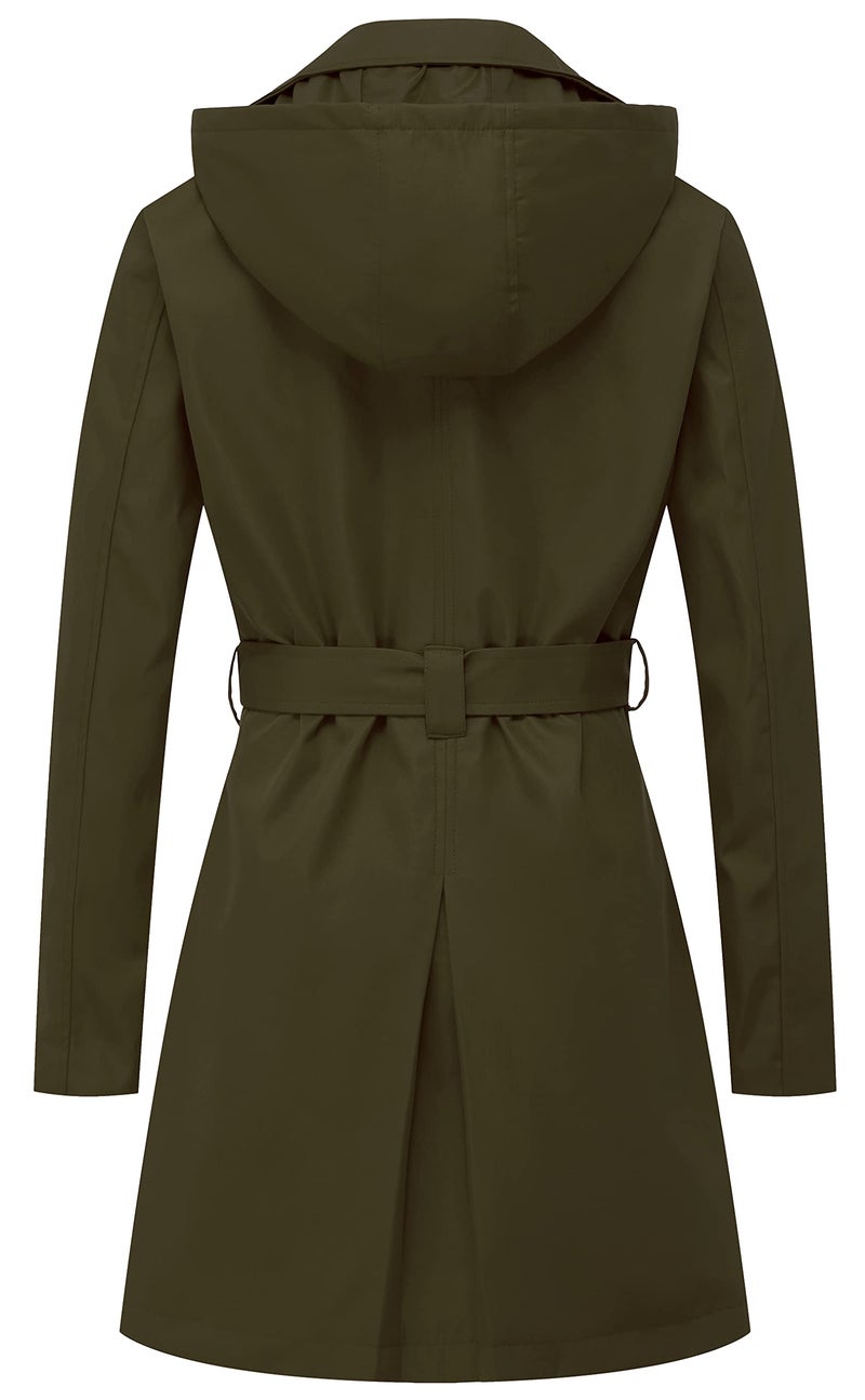 CREATMO US Trench Coats Long For Women Fashion With Detachable Hood Army Green M - Image 2