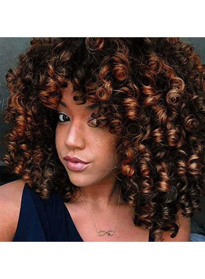 rosmile Curly Wigs for Black Women - Ombre Brown Synthetic African American Full Kinky Curly Afro Hair Wig with Bangs - Image 1