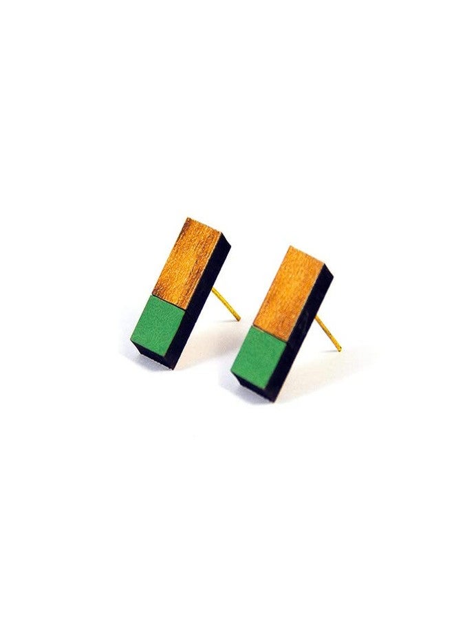 ORENAME Wooden Stud Earrings 1 Pair Set Handmade Wooden Earrings with Ear Backs for Women and Girls Different Shapes and Colors for Girls and Women(Style-6) - Image 1
