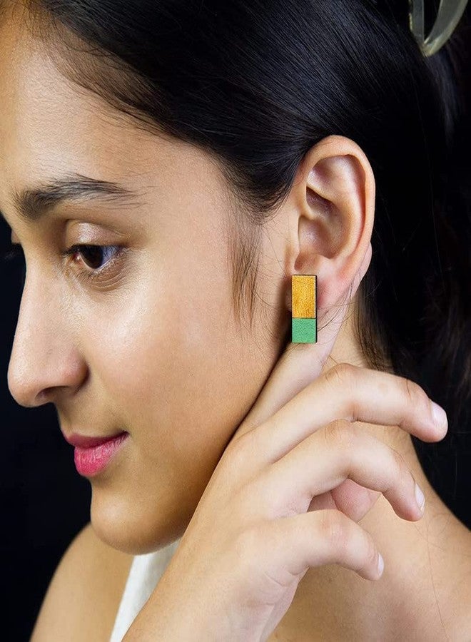 ORENAME Wooden Stud Earrings 1 Pair Set Handmade Wooden Earrings with Ear Backs for Women and Girls Different Shapes and Colors for Girls and Women(Style-6) - Image 4
