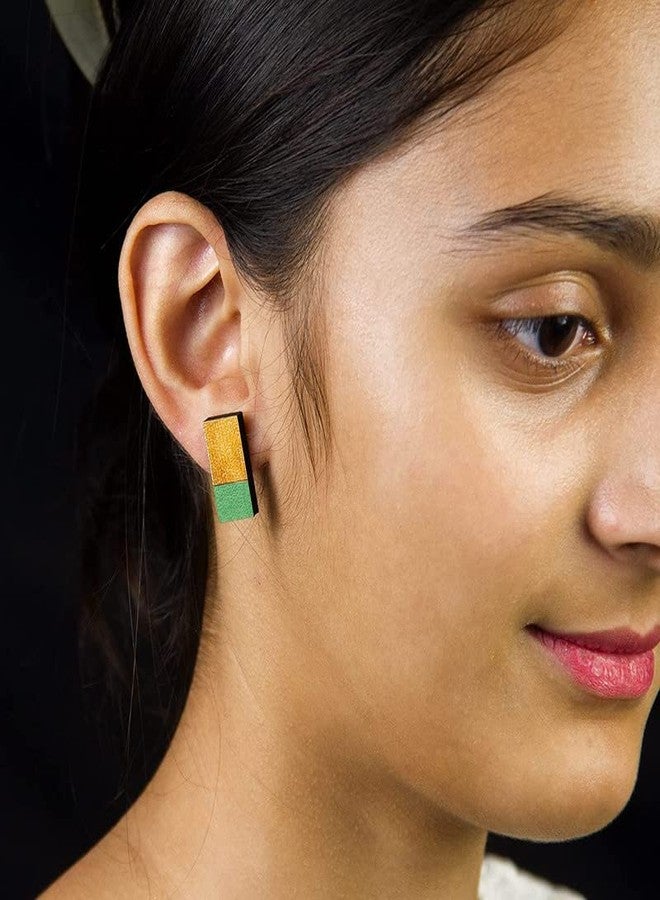ORENAME Wooden Stud Earrings 1 Pair Set Handmade Wooden Earrings with Ear Backs for Women and Girls Different Shapes and Colors for Girls and Women(Style-6) - Image 2
