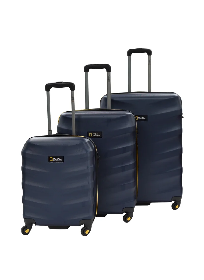 NATIONAL GEOGRAPHIC National Geographic Arete ABS Hard Case Suitcase Set Navy, Durable Lightweight Travel Luggage, 4 Wheel 3pcs Trolley Bag with TSA Combination Lock (20+24+28 Inch).