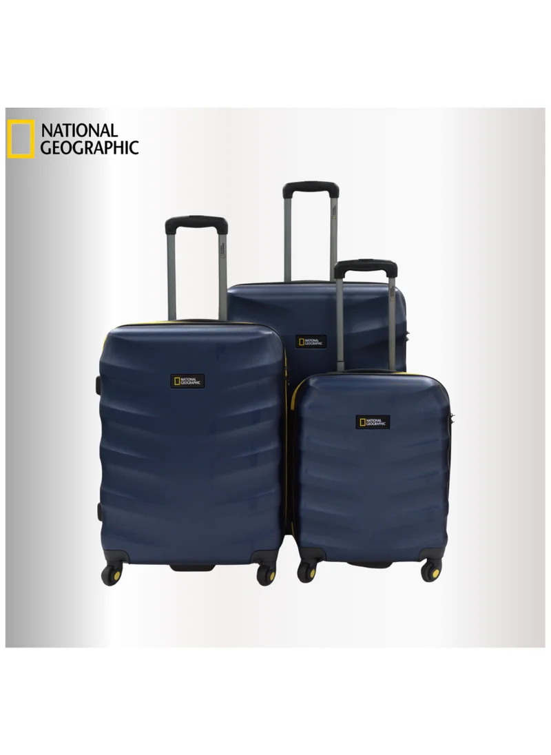 NATIONAL GEOGRAPHIC National Geographic Arete ABS Hard Case Suitcase Set Navy, Durable Lightweight Travel Luggage, 4 Wheel 3pcs Trolley Bag with TSA Combination Lock (20+24+28 Inch).