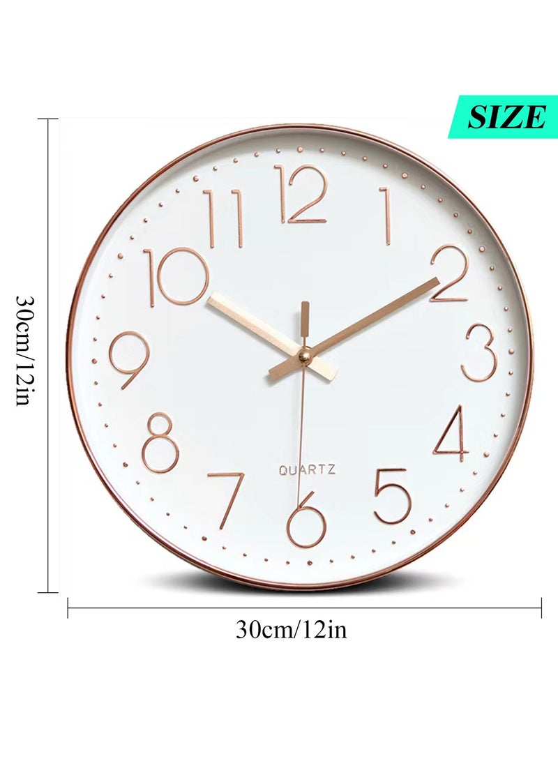 كوكيجو ساعة حائط 12 انش صامتة غير موقوتة دائرية تعمل بالبطارية سهلة القراءة مناسبة لغرفة المعيشة والمنزل والمكتب والمدرسة من كوكيجو ذهبي تناظري زجاج - Image 2