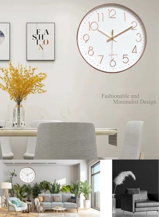 Qiccijoo Wall Clock 12-inch Silent Non-Ticking Round Wall Clocks Battery Operated Easy to Read for Living Room Home Office School(Gold) - view 4