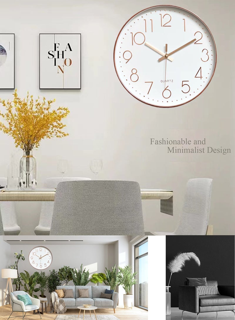 كوكيجو ساعة حائط 12 انش صامتة غير موقوتة دائرية تعمل بالبطارية سهلة القراءة مناسبة لغرفة المعيشة والمنزل والمكتب والمدرسة من كوكيجو ذهبي تناظري زجاج - Image 4