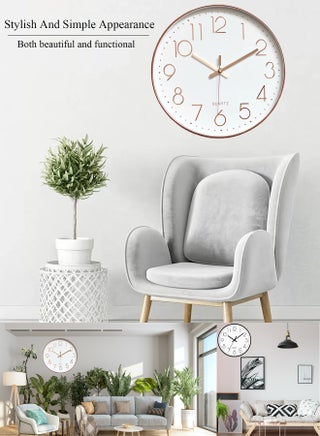 Qiccijoo Wall Clock 12-inch Silent Non-Ticking Round Wall Clocks Battery Operated Easy to Read for Living Room Home Office School(Gold) - view 5
