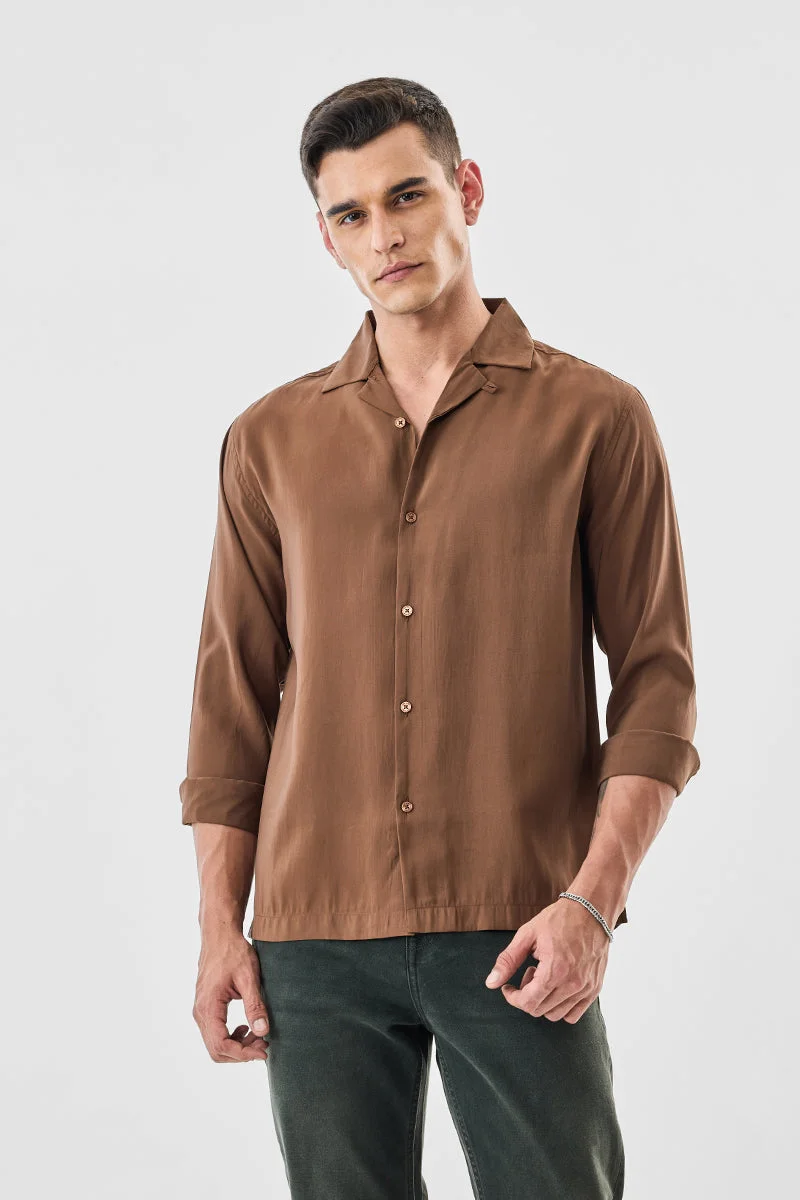 سنيتش Brown Solid Long Sleeve Boxy Shirt