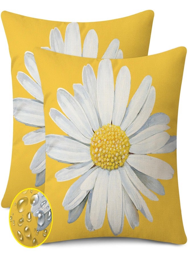 Coeufuedy Spring Summer Outdoor Waterproof Pillow Covers 18 x 18 Inch Set of 2 Yellow Daisy Flower Decorative Cushion Cases for Sofa Couch Garden Patio - Image 1