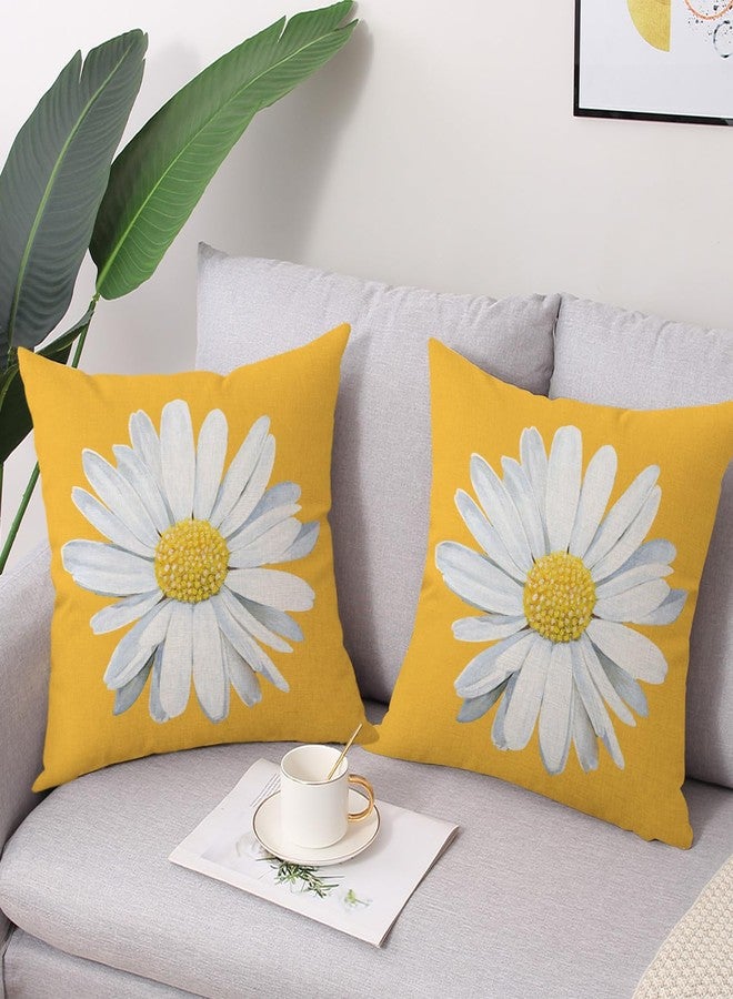 Coeufuedy Spring Summer Outdoor Waterproof Pillow Covers 18 x 18 Inch Set of 2 Yellow Daisy Flower Decorative Cushion Cases for Sofa Couch Garden Patio - Image 2