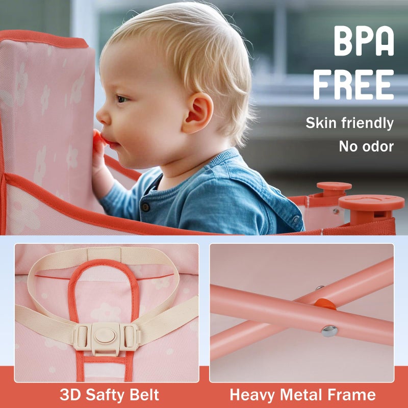 Tiny Marvels Portable 3-in-1 Baby Chair, Cozy Booster Seat, Baby Seat with Tray, Compact Foldable, Toddler Chair with Child Safety Belt Carry Bag, Perfect for Travel (Blush Petals) - Image 3