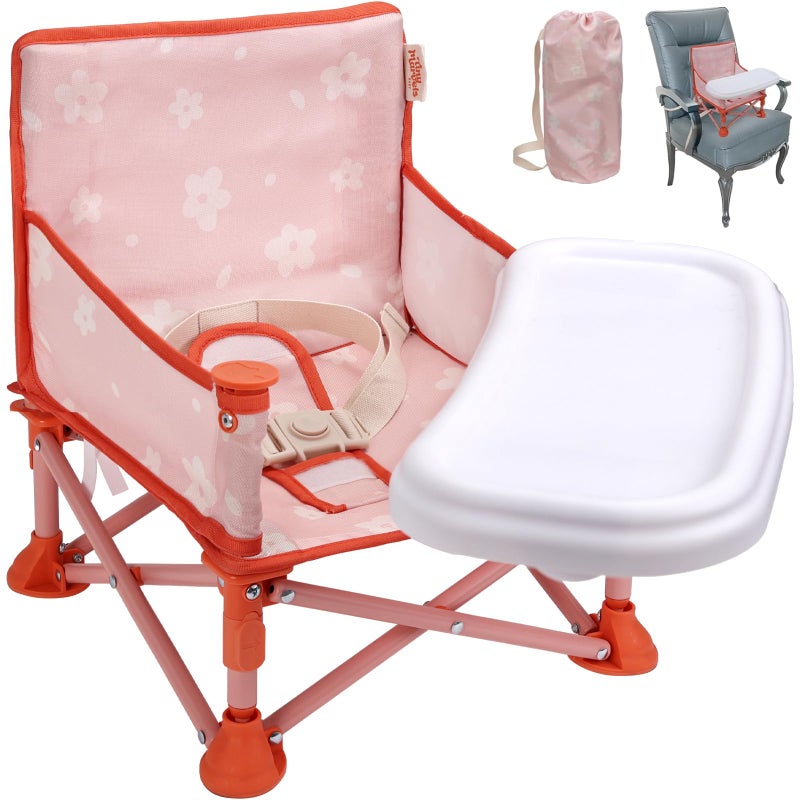 Tiny Marvels Portable 3-in-1 Baby Chair, Cozy Booster Seat, Baby Seat with Tray, Compact Foldable, Toddler Chair with Child Safety Belt Carry Bag, Perfect for Travel (Blush Petals) - Image 1