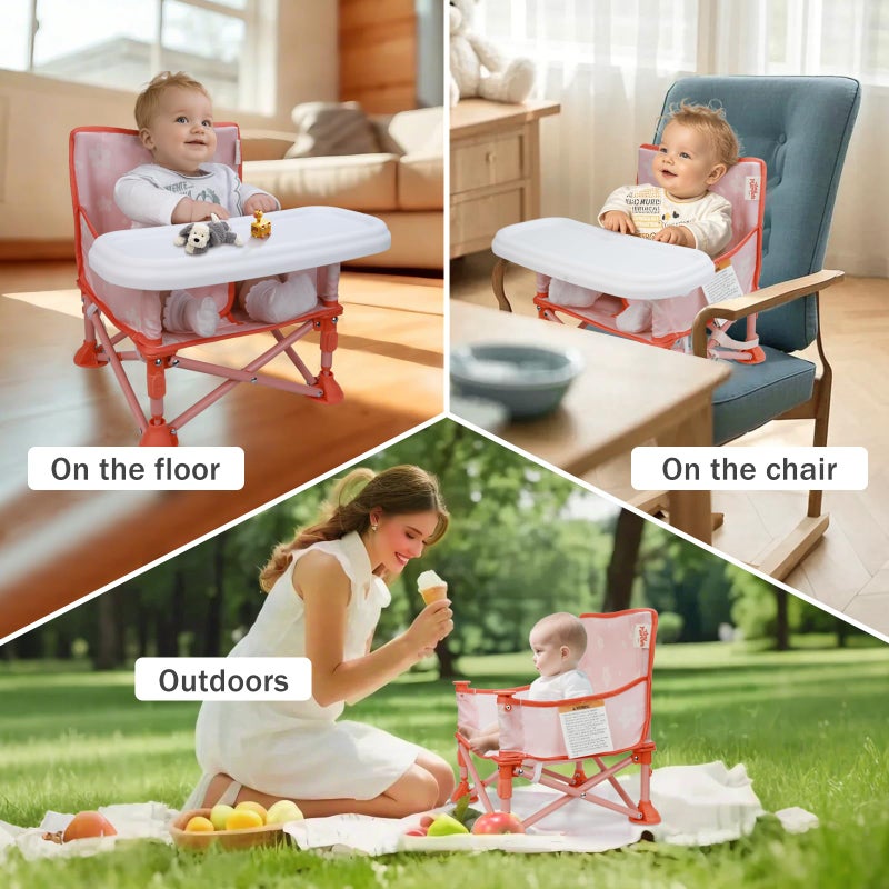 Tiny Marvels Portable 3-in-1 Baby Chair, Cozy Booster Seat, Baby Seat with Tray, Compact Foldable, Toddler Chair with Child Safety Belt Carry Bag, Perfect for Travel (Blush Petals) - Image 5