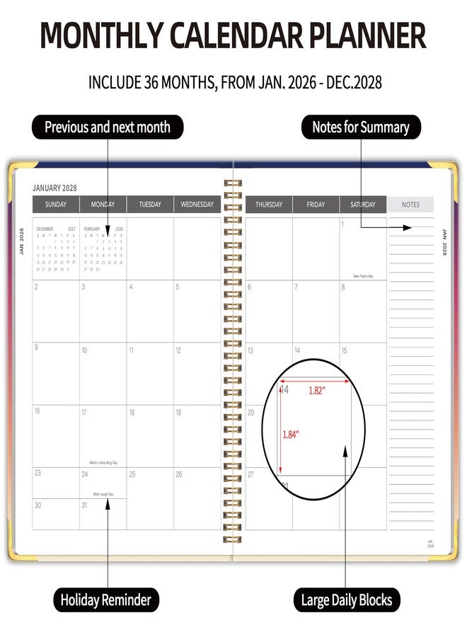 Kamoy Monthly Planner 2026-2028, 2026 Calendar 36 Months Planner, Jan. 2026 - Dec. 2028, 8.5" x 11", Academic Planner Hard PVC Cover with Spiral Bound, Perfect for School & Office for Women & Men (Gradient - Image 3