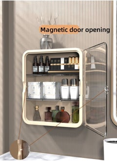 MLADEN Wall-Mounted Bathroom Storage Rack with Magnetic Door,Large Capacity Hanging Bathroom Storage Shelf No Drilling Shelf Bathroom Organizer Rack Dust and Moisture Proof Shelf for Cosmetics  - Image 3