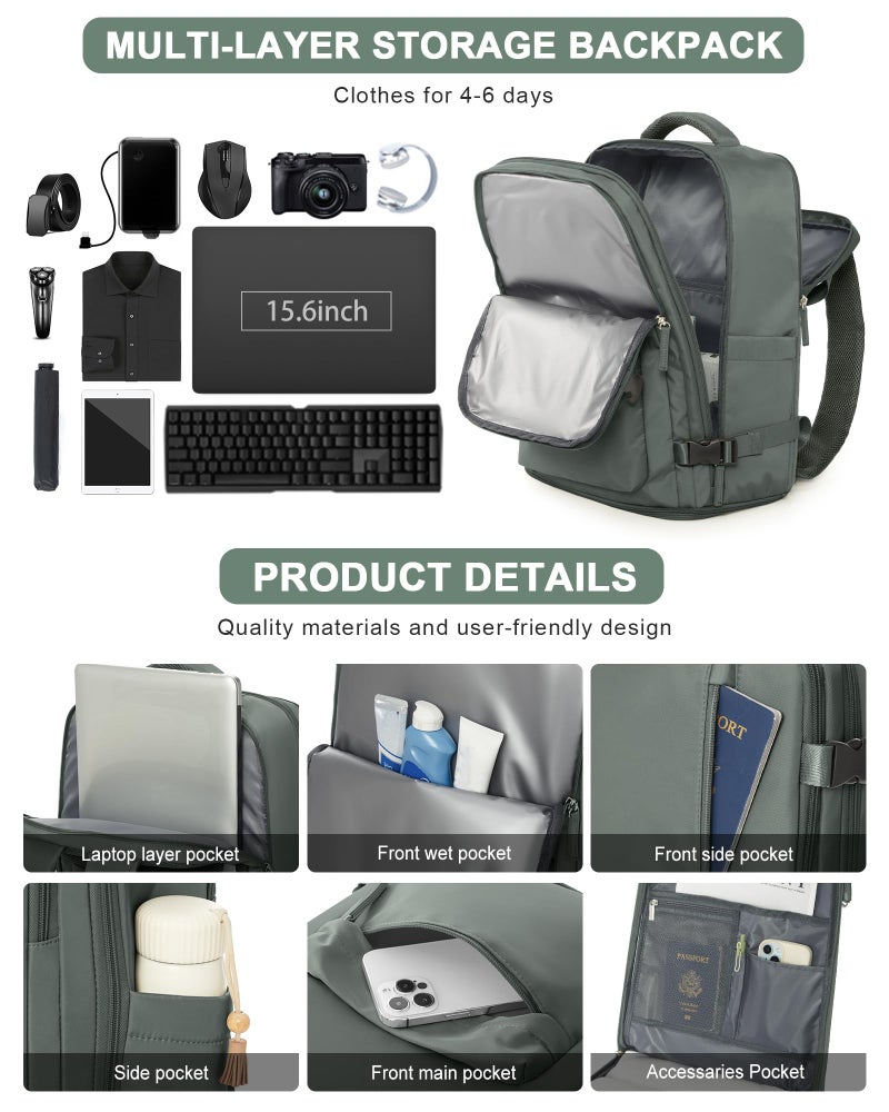 VGCUB Carry on Travel Backpack for Women Men Large Laptop Gym Work Frontier Airlines Personal Item Bag Business Airport Lightweight Backpack Flight Approved Mochilas de Viaje Green - Image 5