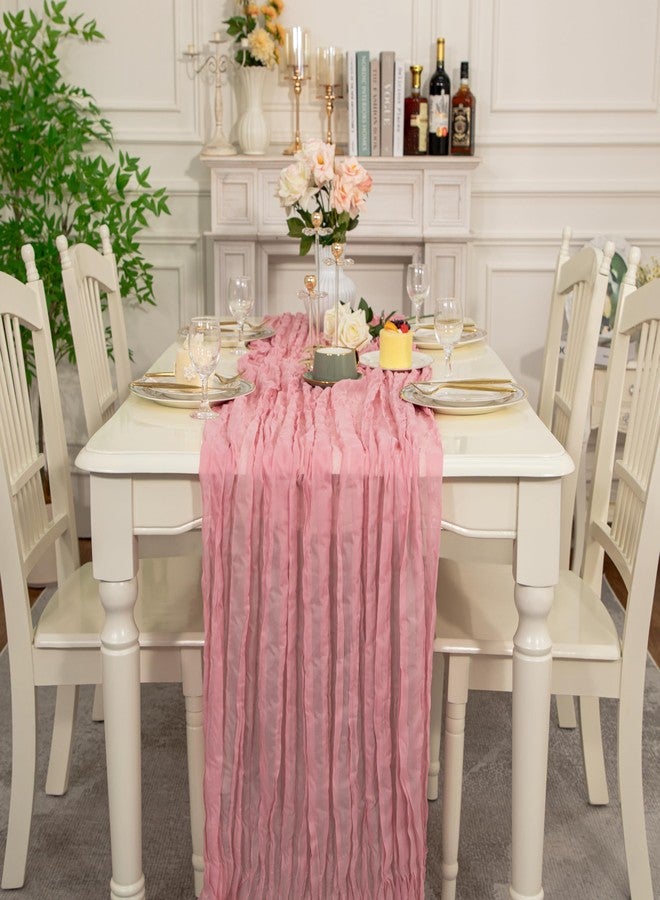Counfeisly 1Pack Cheesecloth Table Runner 10FT, Rustic Gauze Cheese Cloth Table Runner for Wedding Party Baby Shower Birthday Home Decor Holiday Decorations, 120 inches x 35 inches, Pink - Image 2
