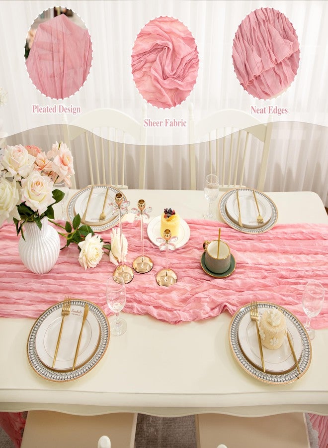Counfeisly 1Pack Cheesecloth Table Runner 10FT, Rustic Gauze Cheese Cloth Table Runner for Wedding Party Baby Shower Birthday Home Decor Holiday Decorations, 120 inches x 35 inches, Pink - Image 5