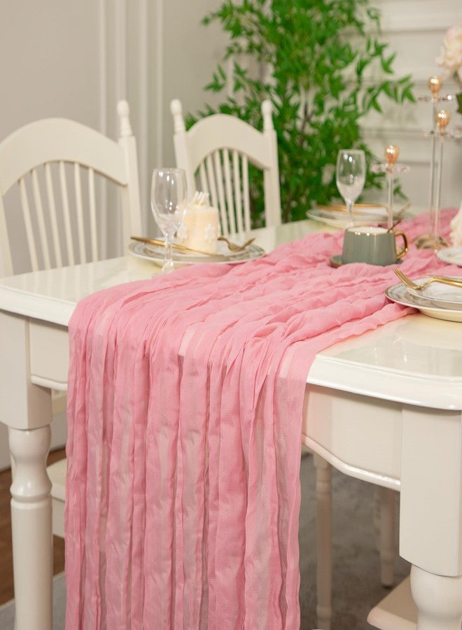Counfeisly 1Pack Cheesecloth Table Runner 10FT, Rustic Gauze Cheese Cloth Table Runner for Wedding Party Baby Shower Birthday Home Decor Holiday Decorations, 120 inches x 35 inches, Pink - Image 1