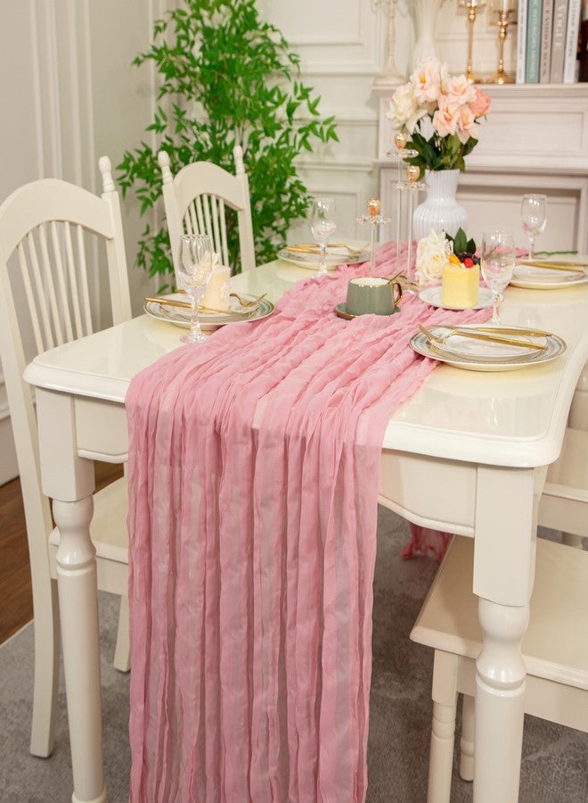 Counfeisly 1Pack Cheesecloth Table Runner 10FT, Rustic Gauze Cheese Cloth Table Runner for Wedding Party Baby Shower Birthday Home Decor Holiday Decorations, 120 inches x 35 inches, Pink - Image 3