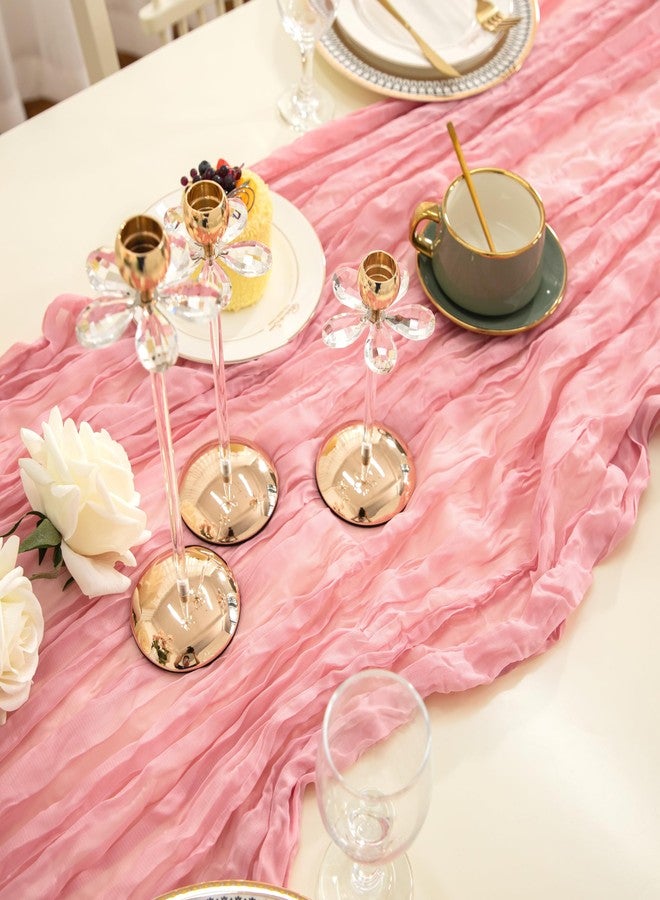 Counfeisly 1Pack Cheesecloth Table Runner 10FT, Rustic Gauze Cheese Cloth Table Runner for Wedding Party Baby Shower Birthday Home Decor Holiday Decorations, 120 inches x 35 inches, Pink - Image 4
