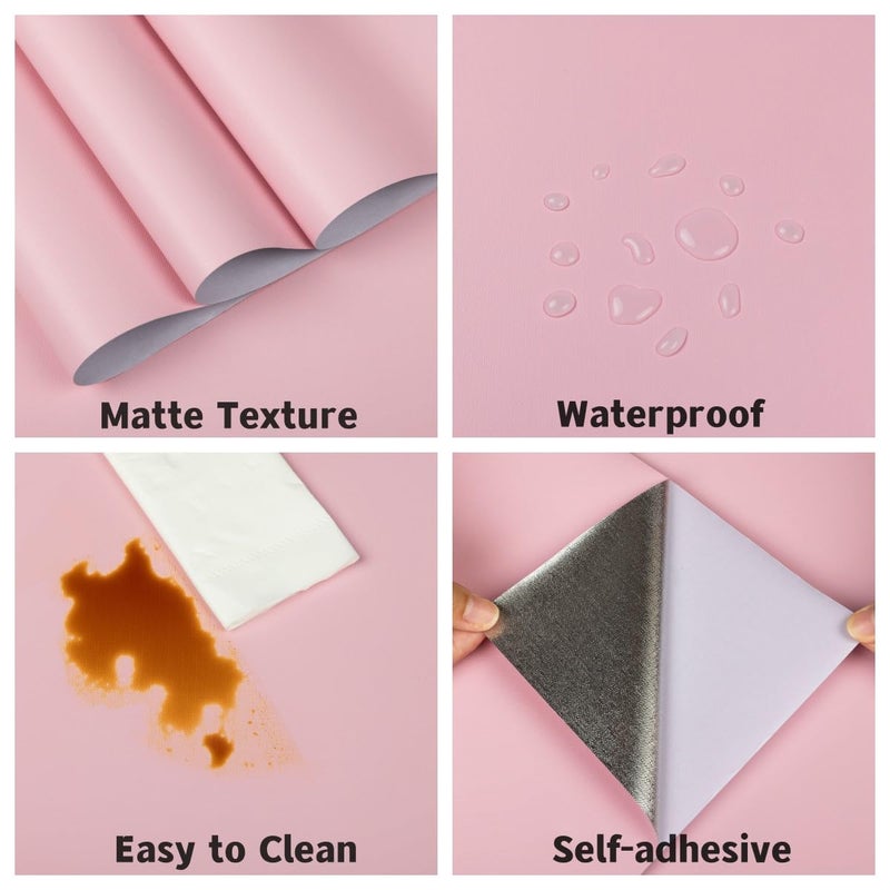Abyssaly Pink Contact Paper Peel and Stick Wallpaper, Self-Adhesive Removable Contact Paper, Pink Vinyl Wrap Sticker Wallpaper for Girls Room Cabinets Bedroom Wall Furniture Home Decoration 15.7" X 118" - Image 2