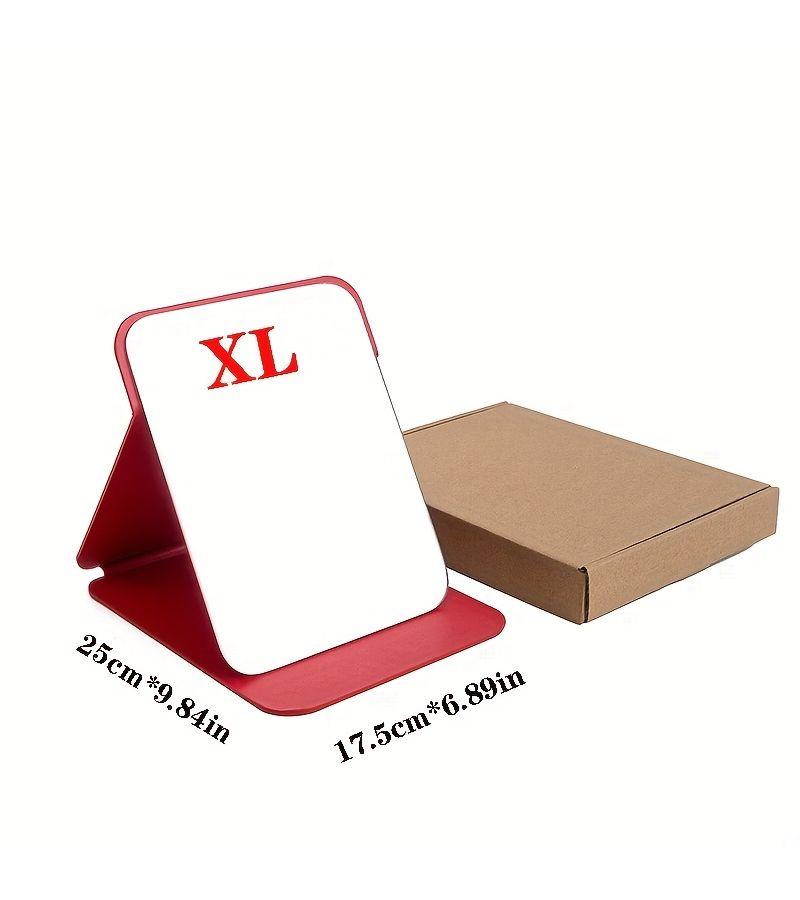مرآة مكياج محمولة باليد كبيرة الحجم، قابلة للطي على شكل مكتب، باللون الأحمر الفاتح مقاس XL - Image 4