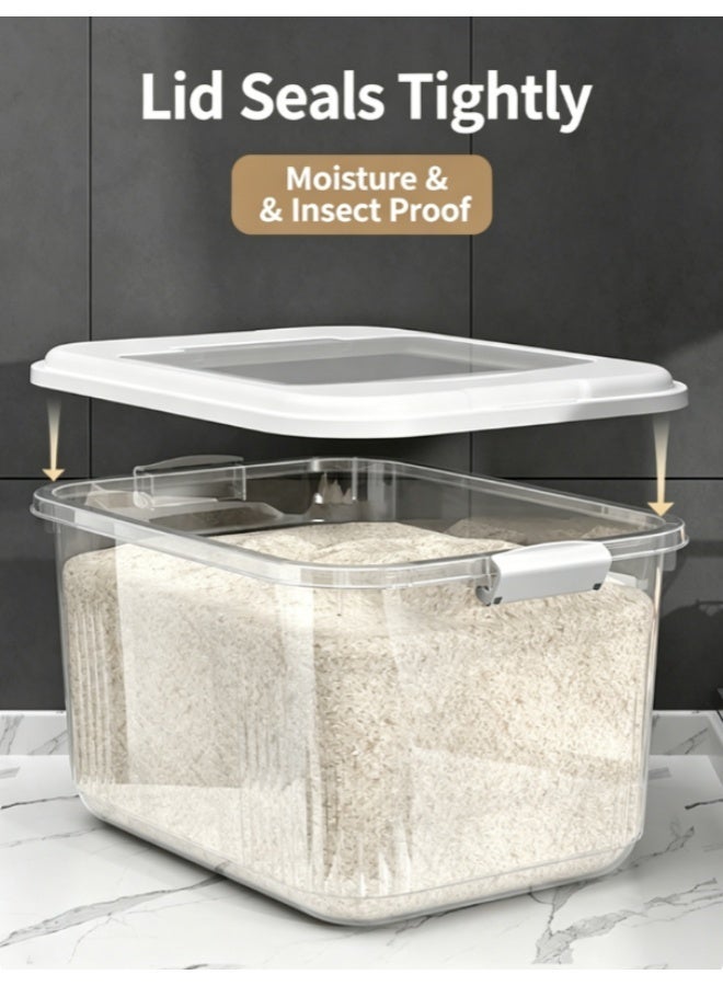 Reelyo Rice Bucket, Clear Plastic Grain Bucket with Measuring Cup, Sealed Household Grain Storage Bucket Transparent Square Rice Storage Box Kitchen Rice Bucket Grain Cereal Dispenser Sealed Storage Box with Lid - Image 4