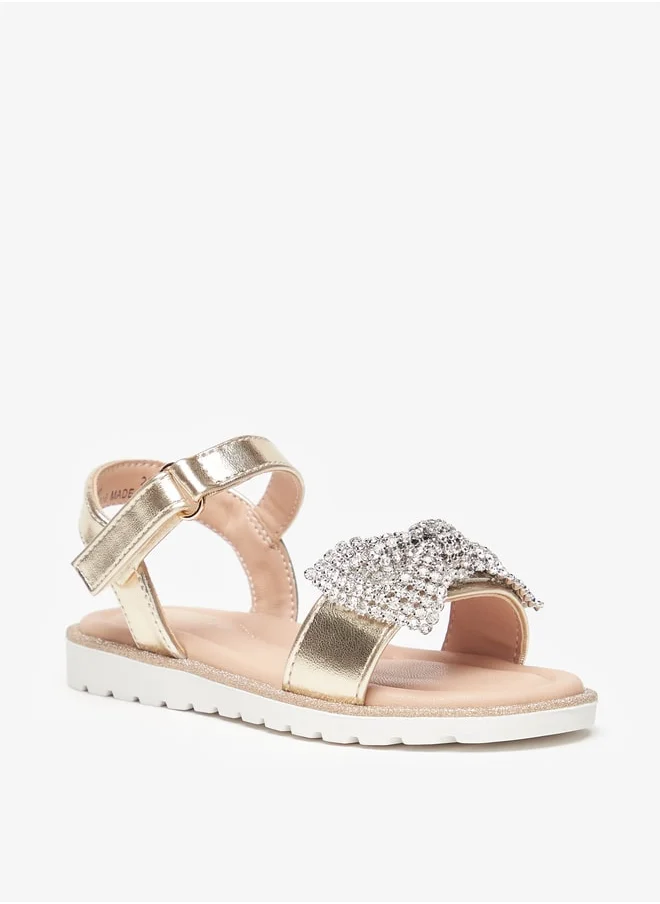 جونيورز Girls Bow Embellished Sandals With Hook And Loop Closure