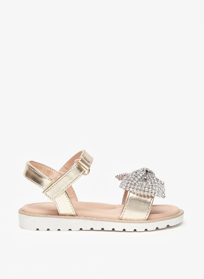 JUNIORS Girls Bow Embellished Sandals With Hook And Loop Closure