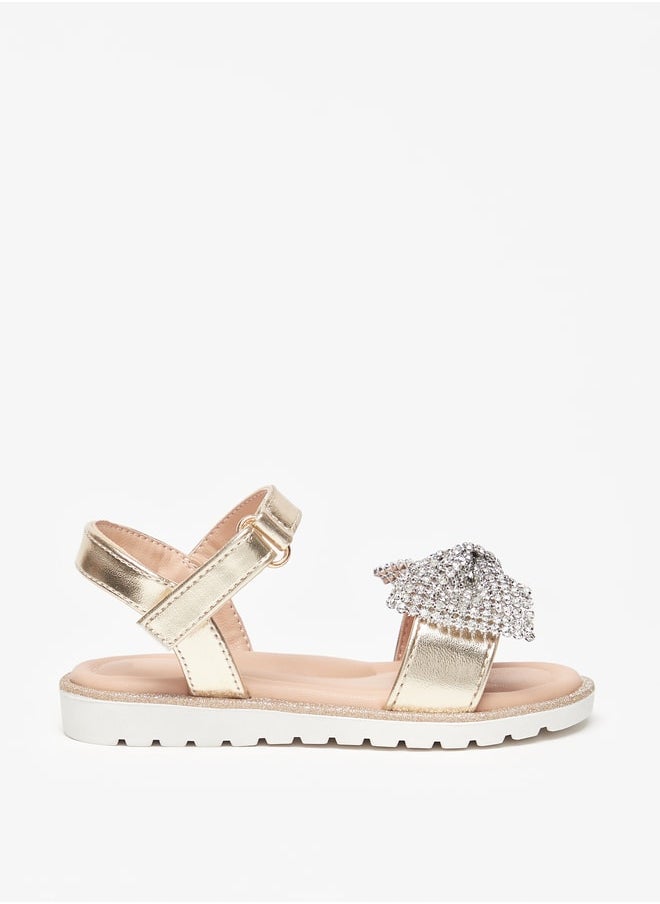 JUNIORS - Girls Bow Embellished Sandals With Hook And Loop Closure - Image 1