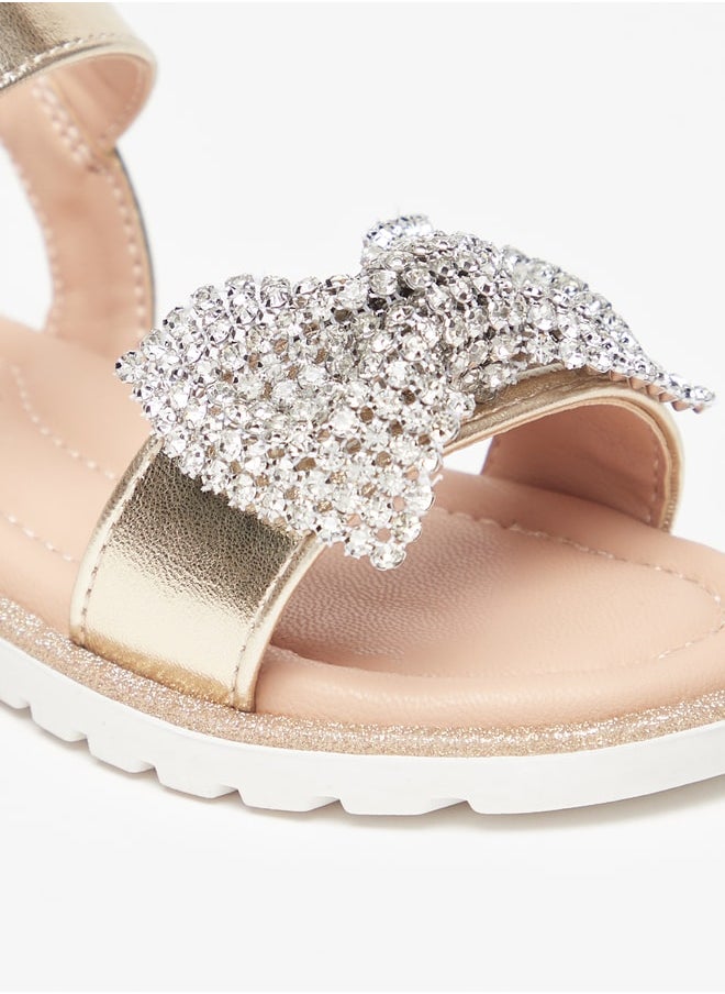 JUNIORS - Girls Bow Embellished Sandals With Hook And Loop Closure - Image 1